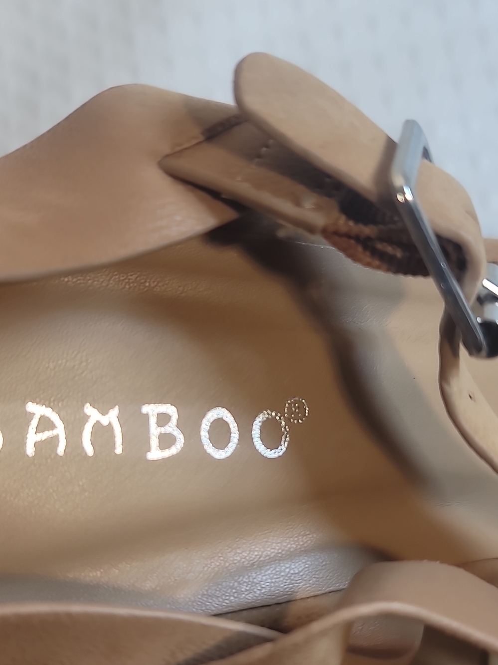 BAMBOO Tan Strappy Slingback Wedge Sandals - Picture 2 of 4